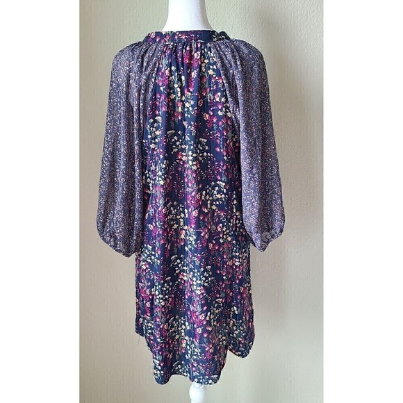 Umgee Floral‎ Boho Dress Small Tall Metallic Sheer Balloon Sleeves Pleats - Picture 7 of 12
